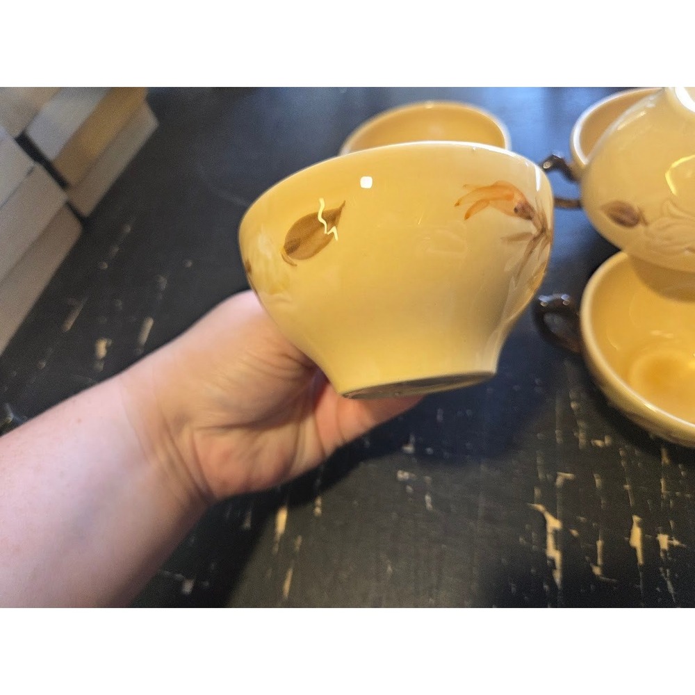 Vintage Franciscan Royal Cafe Tea Cups Set of 7 Yellow Brown Leaves USA - Picture 4 of 8
